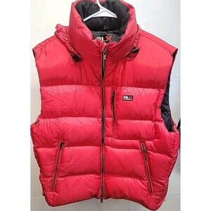 Vtg RLX Polo‎ Ralph Lauren Red Quilted Down Puffer Vest Full Zip Hooded XL